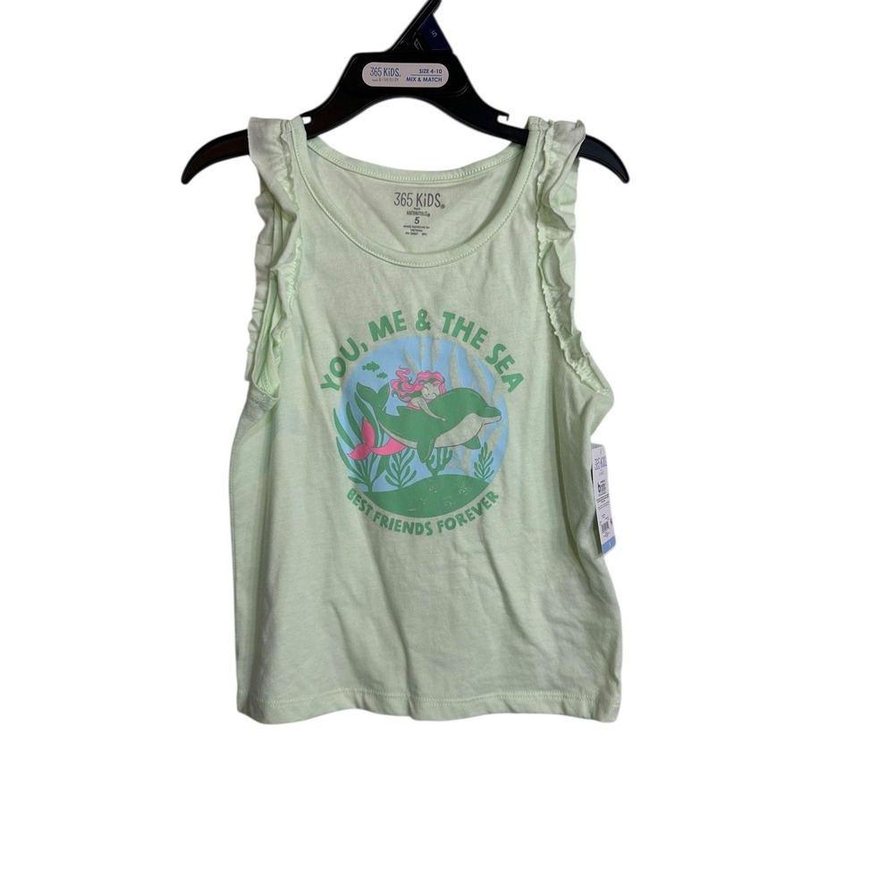 365 KIDS girls sleeveless tank top shirt size 5 green mermaid sea life